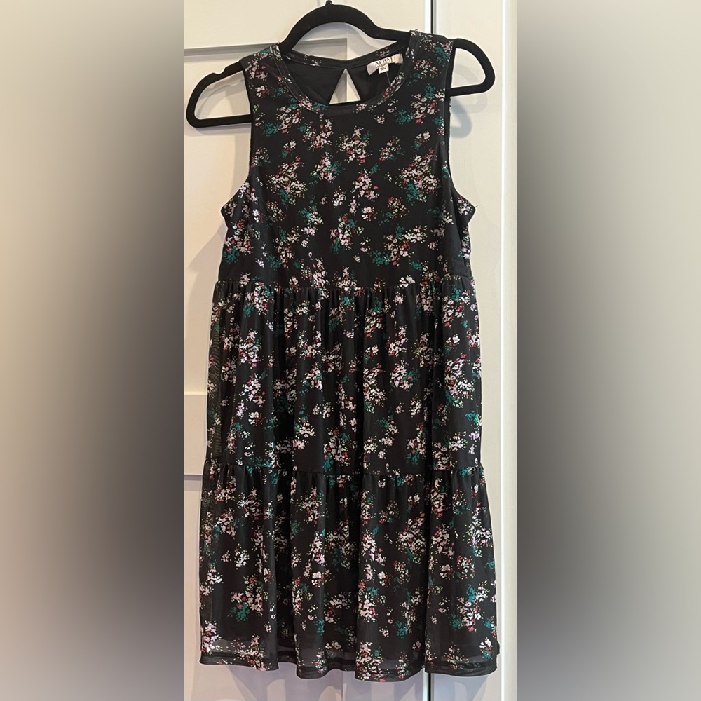 NWOT AFRM Black Floral Print Mesh Mini Tiered Dress - Size S